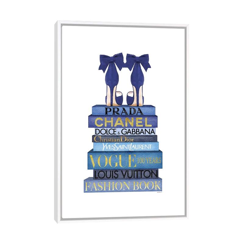 iCanvas "Tall Blue Books, Blue Shoes" by Amanda Greenwood Framed Canvas Print - White - 48x32