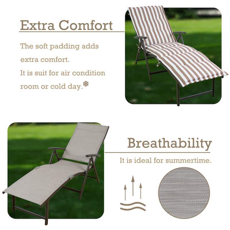 Kozyard Cozy Aluminum Beach Yard Pool Folding Reclining 7 Adjustable Chaise Lounge Chair with Cushion