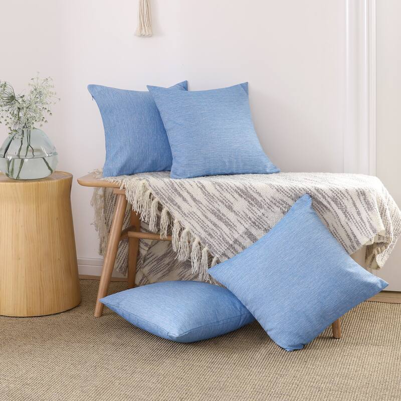 Deconovo 4-Pack Faux Linen Throw Pillow Covers with Hidden Zipper - 24x24 Inch - Dark Blue
