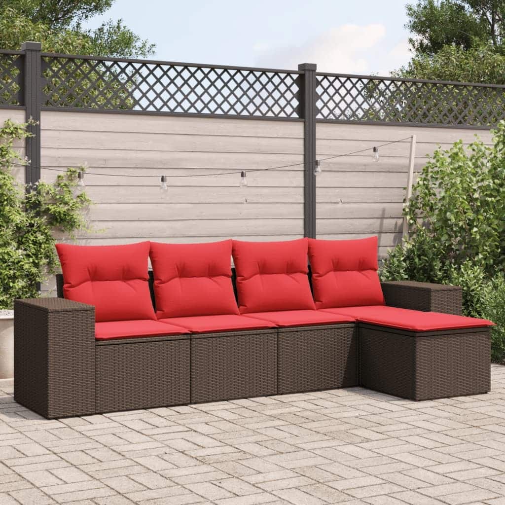 vidaXL 5/6 Piece Patio Sofa Set with Cushions Gray/Brown/Black Poly Rattan - 21.7" x 24.4" x 27.2"