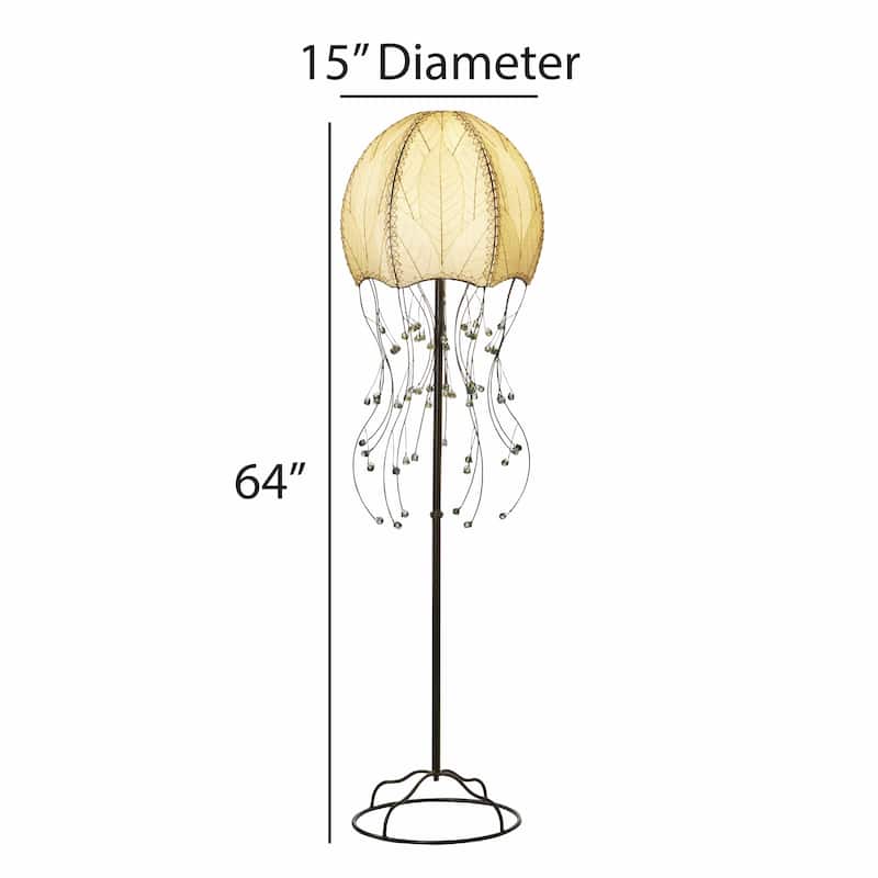 Handmade Jellyfish Large Floor Lamp, Cocoa Leaves Shade, 15 x 15 x 64 in.