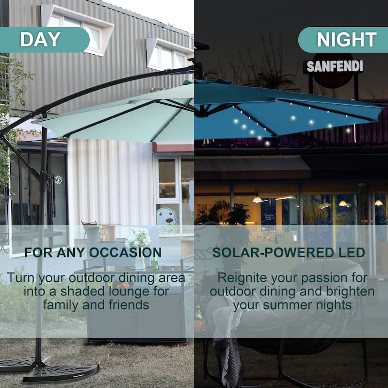 HOMEFUN 10ft Solar LED Offset Hanging Market Patio Umbrella