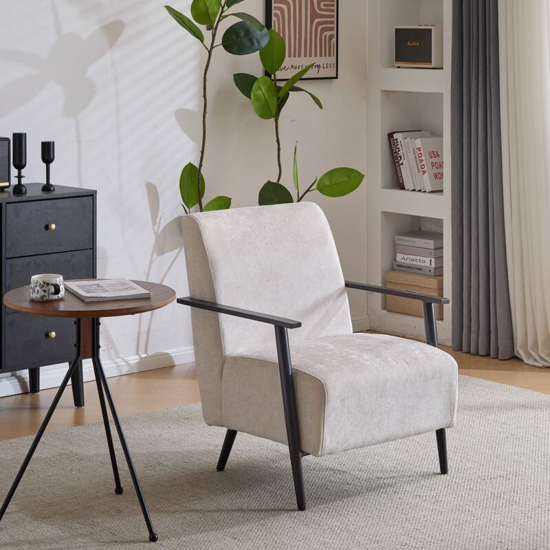 Roomfitters 26.38" Modern Lounge Chair with Polyester Upholstery and Sturdy Metal Frame, Living Room or Office - Beige
