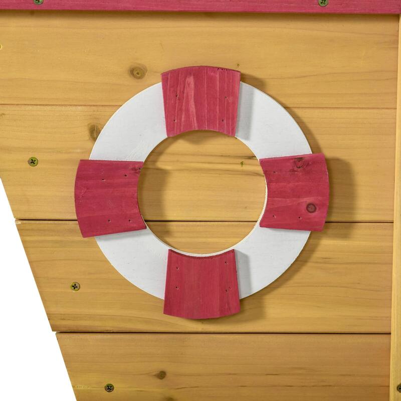 Outsunny Pirate Ship Kids Sandbox with Cover, Outdoor Wooden Sandbox Boat Toy for Backyard, Ages 3-8 Years Old