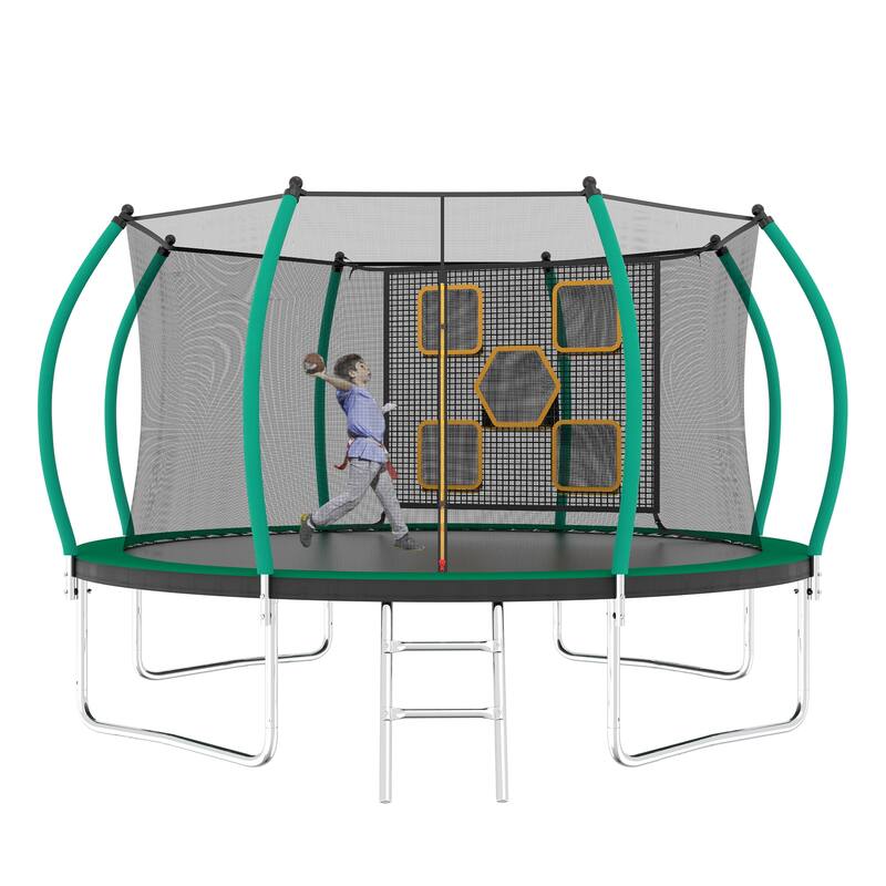 12FT Trampoline, Outdoor Trampolines for Kids and Adults, Recreational Trampoline with Enclosure Net Ladder