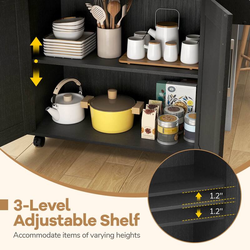 Costway Rolling Kitchen Island Cart Storage Cabinet w/ Towel & Spice