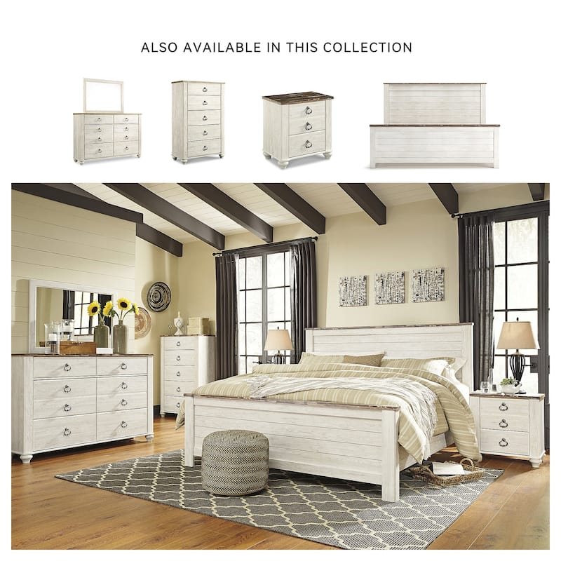 Willowton California King Panel Bed - Whitewash - Width: 81.00"Depth: 87.00"Height: 54.00"