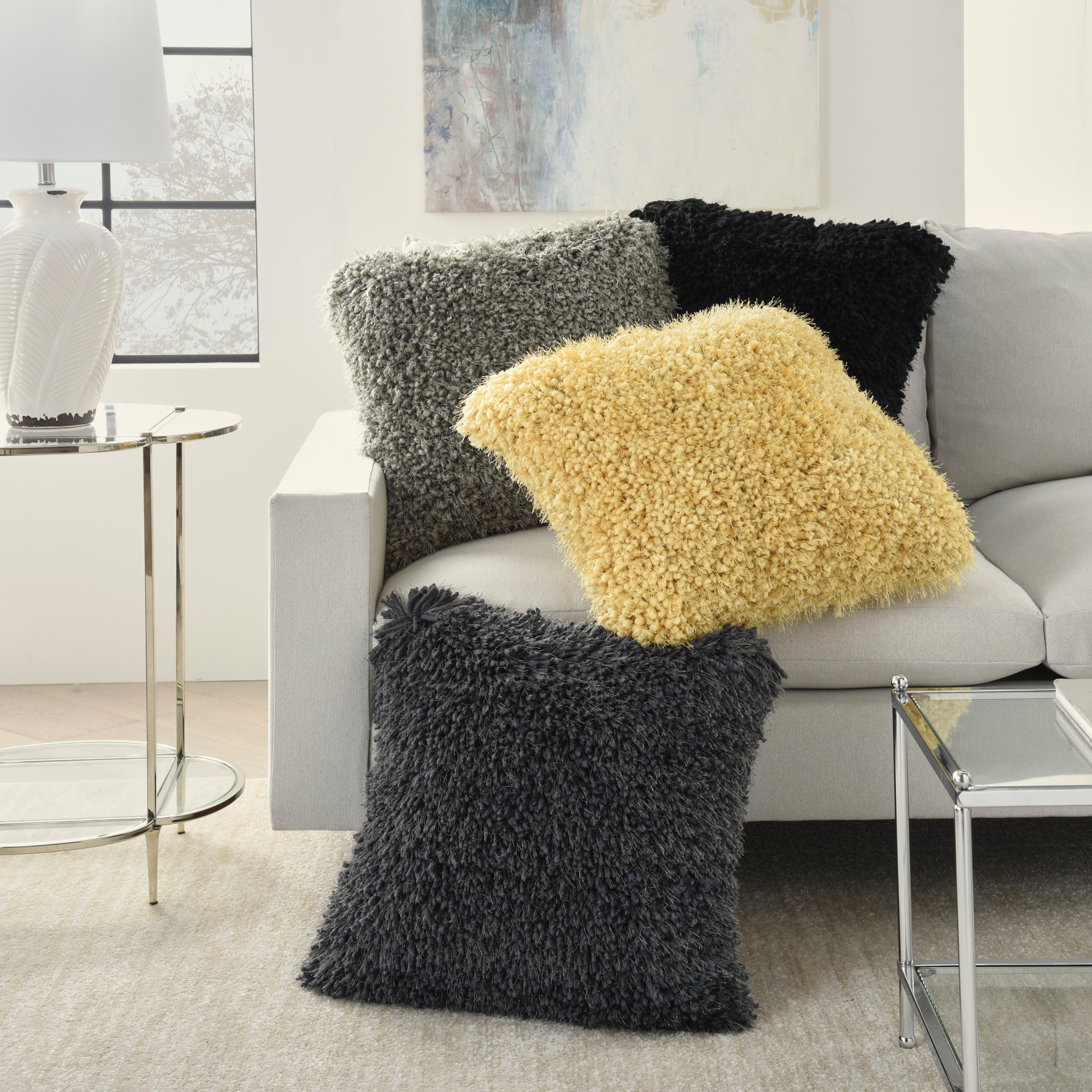 Black shag pillow sale