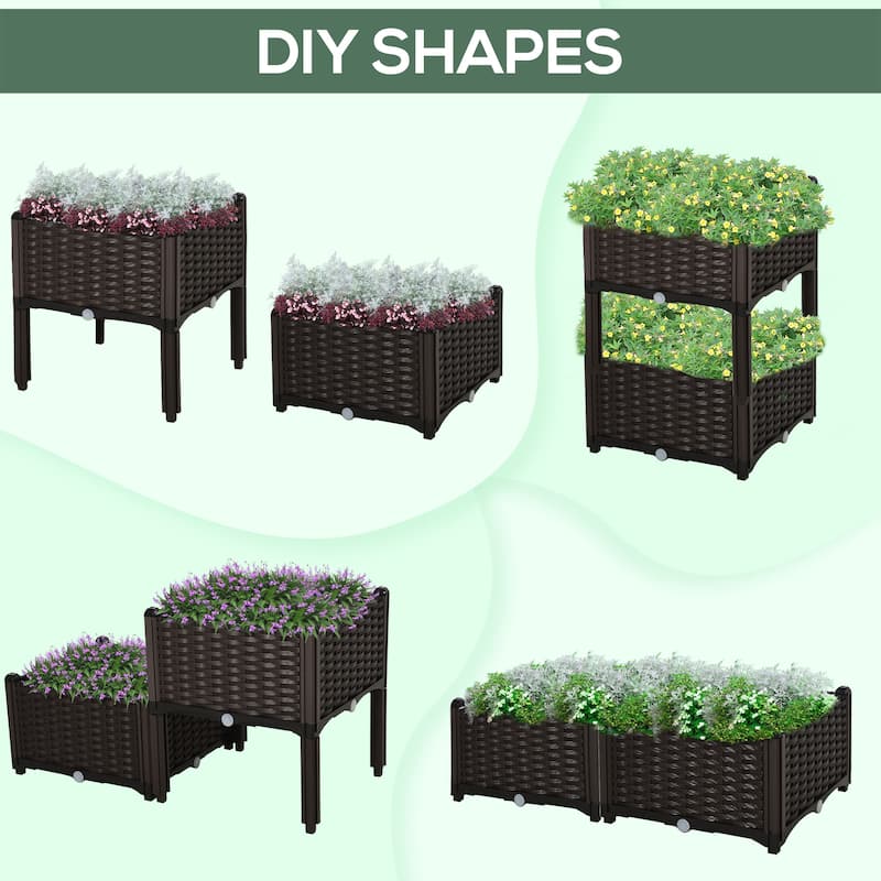 Countryside Style Garden Bed with Drain Hole Automatic Watering, for Backyard Patio Grow Vegetables Herbs - 8' x 10'