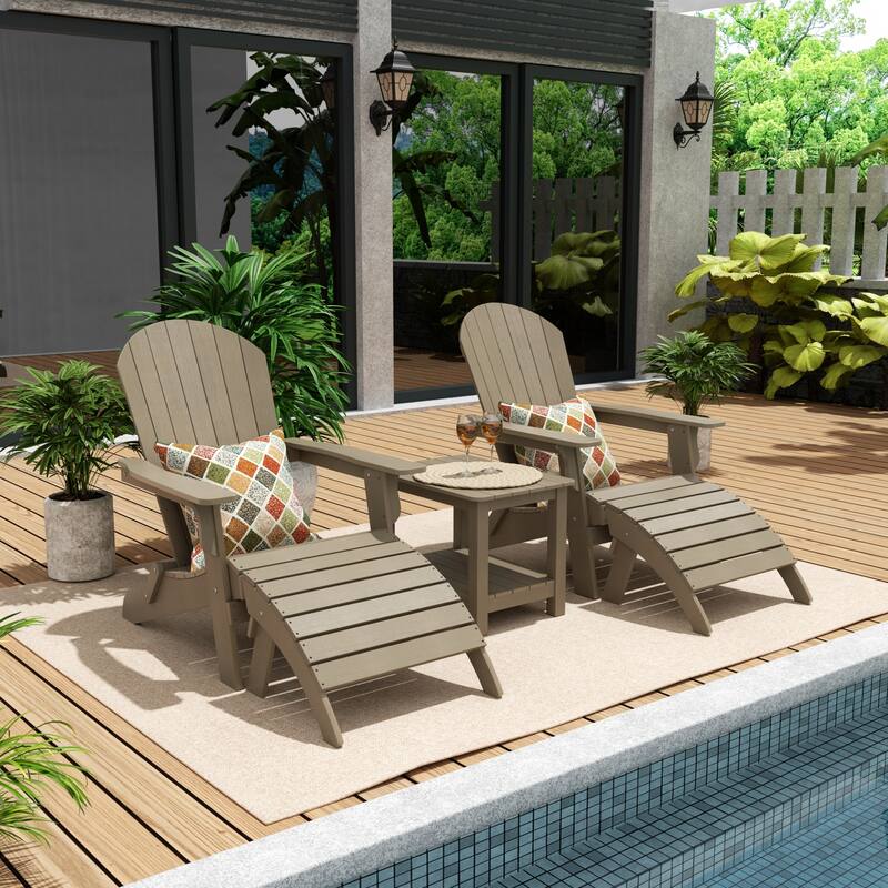 Vineyard HIPS Outdoor Folding Eco-Friendly All Weather Seashell Adirondack Chairs (5-Piece Conversation Set) - Taupe