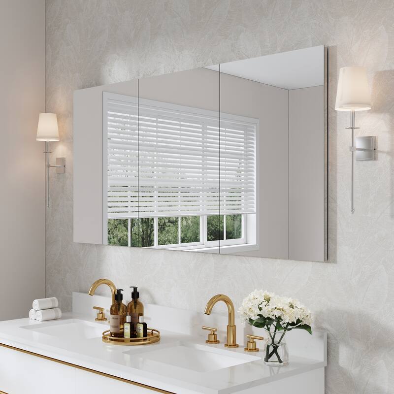 Recessed or Surface Wall Mount Bathroom Medicine Cabinet With Adjustable Glass Shelves