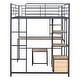 preview thumbnail 29 of 30, Metal Full Size Loft Bed with Desk Stool & Storage Shelves, Sturdy High Loft Bed Frame with Open-Style Wardrobe and Cabinet