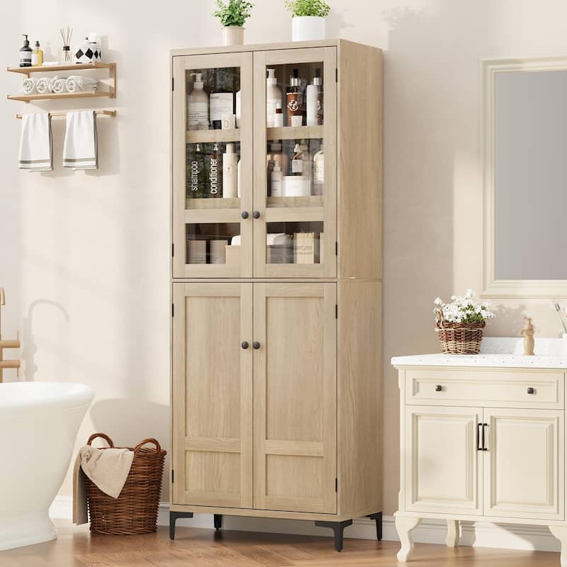 71" Tall Storage Cabinet, Kitchen Pantry Cabinet 5 Tier Bathroom Cabinet with 4 Doors Adjustable Shelves for Kitchen