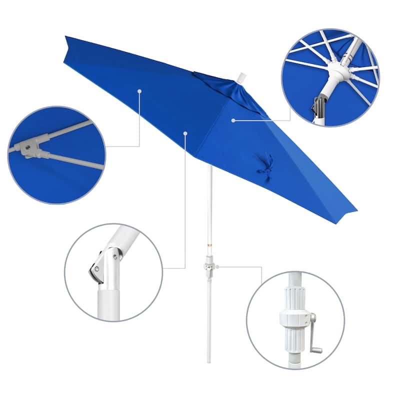 California Umbrella 9' Rd.Crank Lift, Collar Tilt, Aluminum Pole, Fiberglass Rib Patio Umbrella, White Finish, Sunbrella Fabric