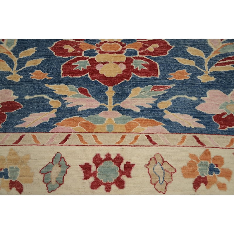 Hand Knotted Oriental 100% Wool Carpet Transitional Floral Navy Blue & Blues Oushak Area Rug - 9' 10'' X 8' 4''