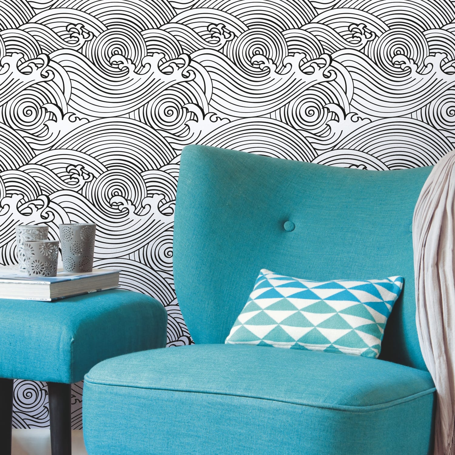 RoomMates Black & White Asian Waves Peel and Stick Wallpaper Bed Bath & Beyond 38883755