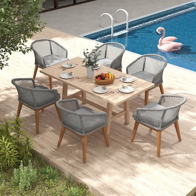 Outdoor Patio 7-Piece Set With Rope-Woven Dining Chairs and Dining Table Set