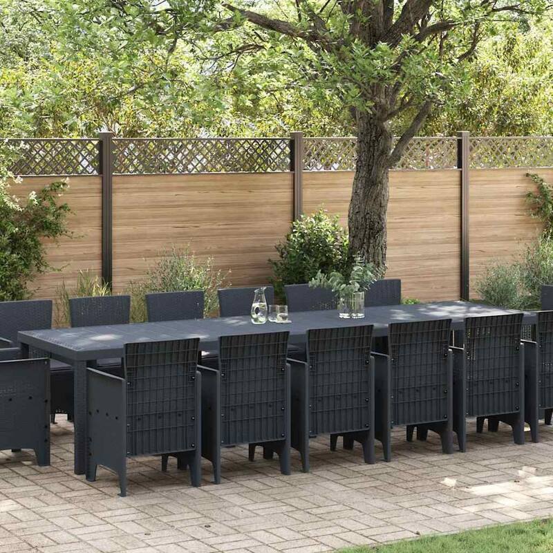 vidaXL Garden Dining Set 1315 pcs Anthracite/Brown Polt rattan - 350 x 100 x 73 cm - Anthracite/ Anthracite/ 14 seater