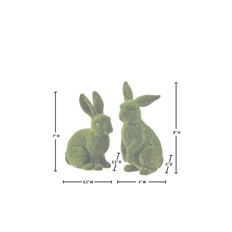 7-8" Resin Mossed Sit Bunny Set of 2
