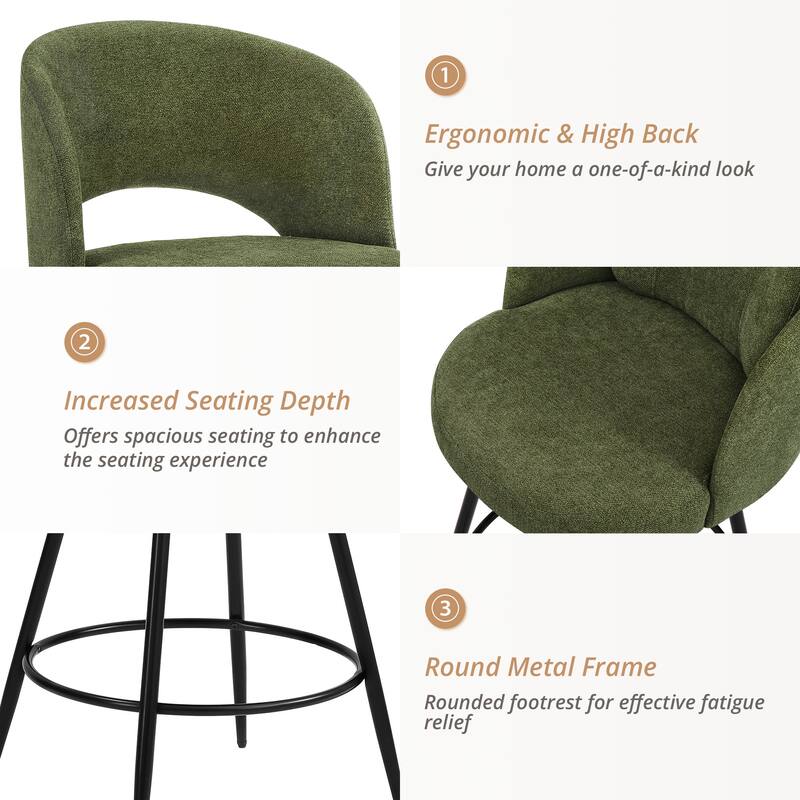 26 Inch Modern Upholstered Bar Stools, Swivel Metal Bar Stools Set Of 2/3/4, Bar Stools For Kitchen Island