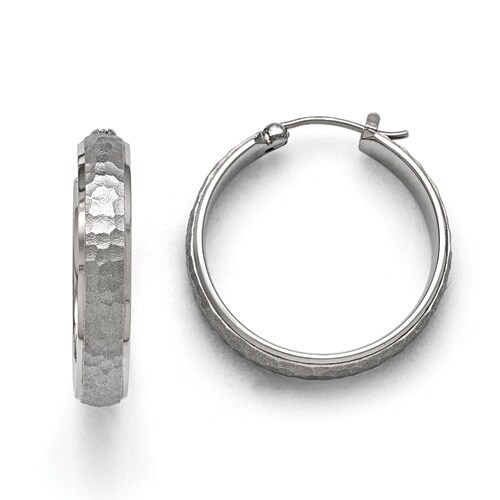 Chisel Stainless Steel Polished/Laser Cut Hammered Hoop Earrings