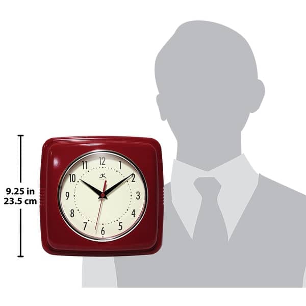 dimension image slide 9 of 10, Infinity Instruments Retro 9.25-inch Square Wall Clock - 9.25 x 1.875 x 9.5