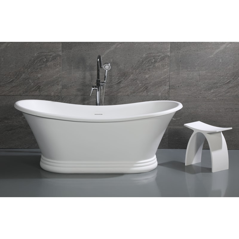 67" White Matte Pedestal Solid Surface Resin Bathtub