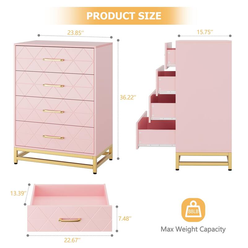3/4 Drawer Wood Dresser for Bedroom, Modern Storage Chest for Closet