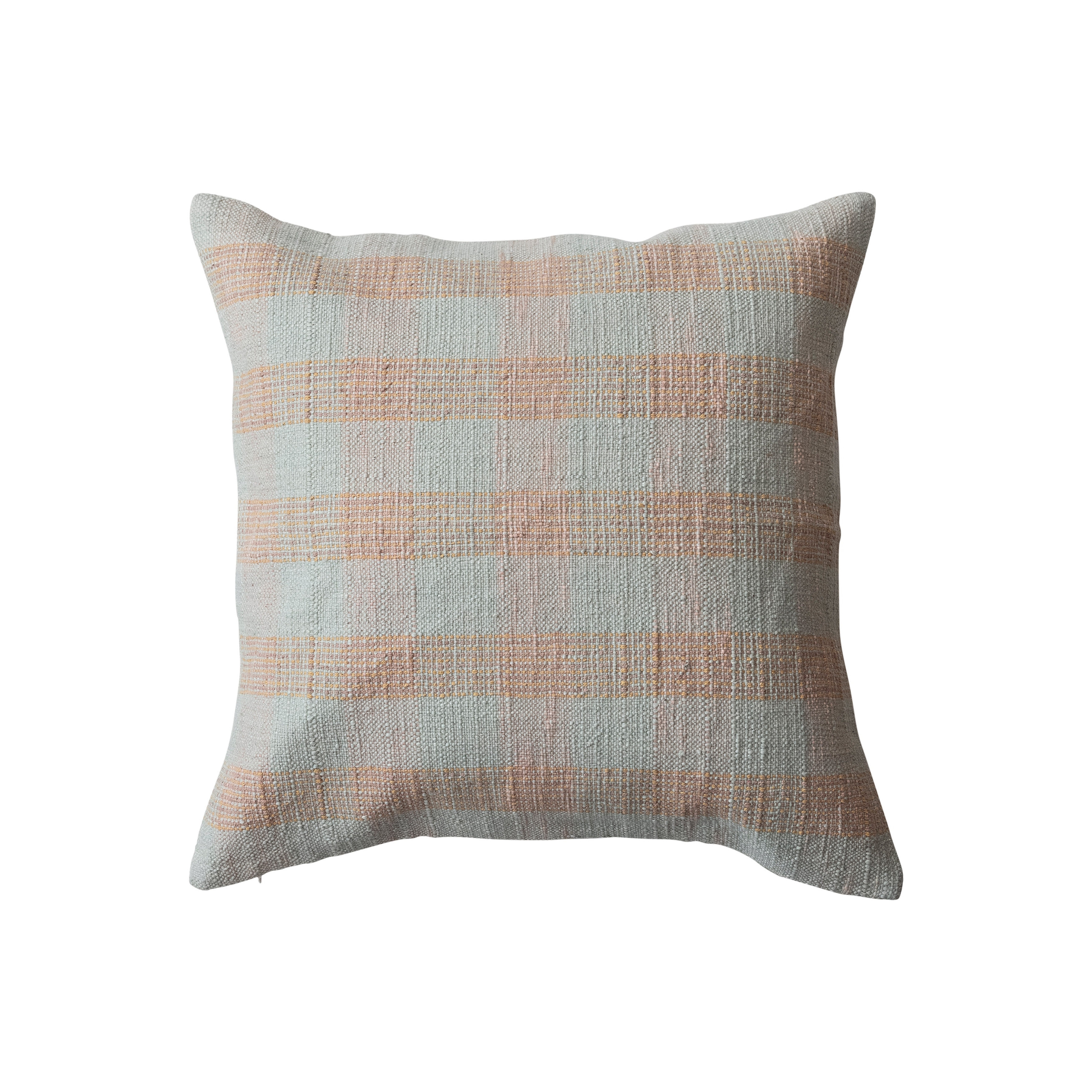 Hand-Woven Plaid Cotton Pillow - 20.0"L x 20.0"W x 1.0"H