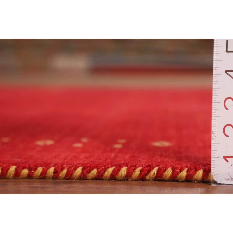 Red Gabbeh Oriental Area Rug Hand-Knotted Modern Wool Carpet - 5'7"x 7'9"