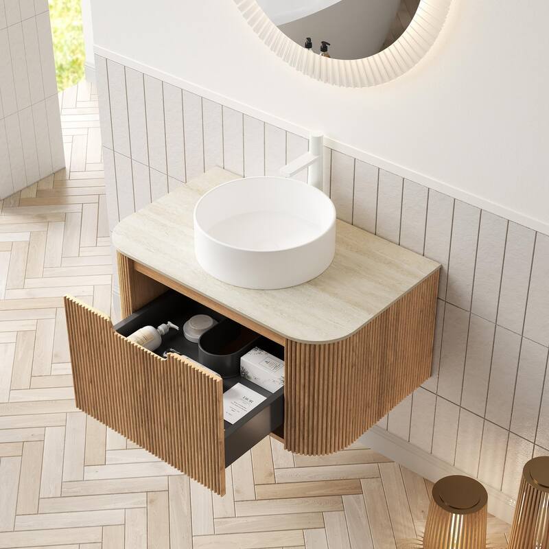 Wall Mounted Bathroom with White Round Ceramic Basin and Drawer