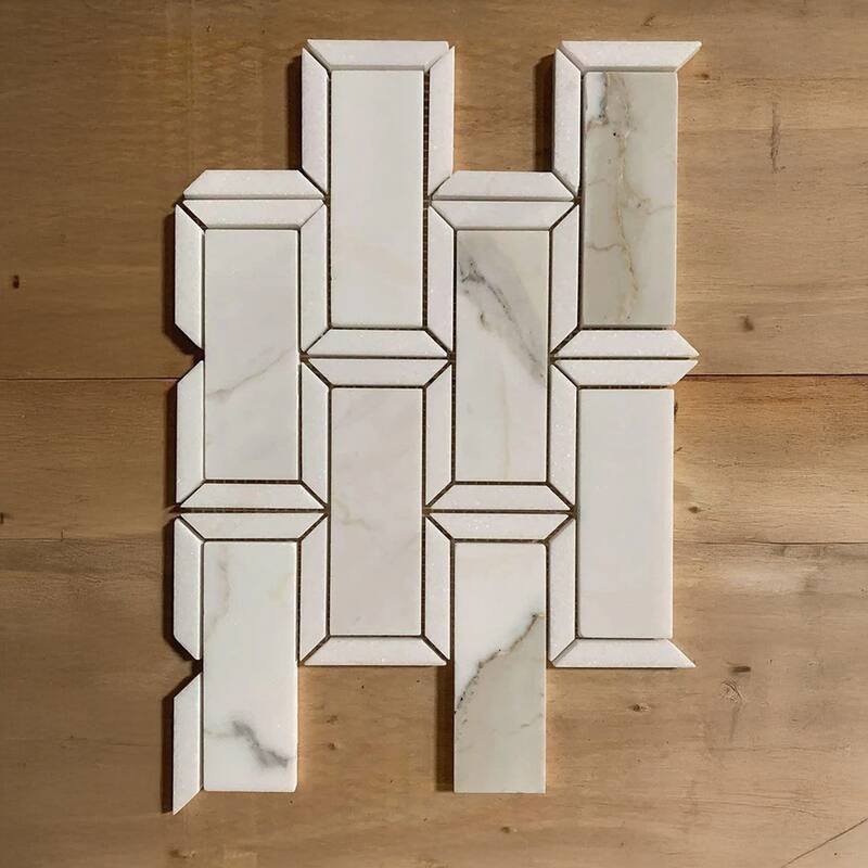 Serena 10x12 White Gray Calacatta Gold, Thassos Mosaic Framed Brick Wall and Floor Tile (4 sq ft/case) - 5 Pack