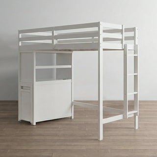 Furniture of America Elyra Modern Twin White Solid Pinewood Loft Bed with 3-Drawer Cabinet