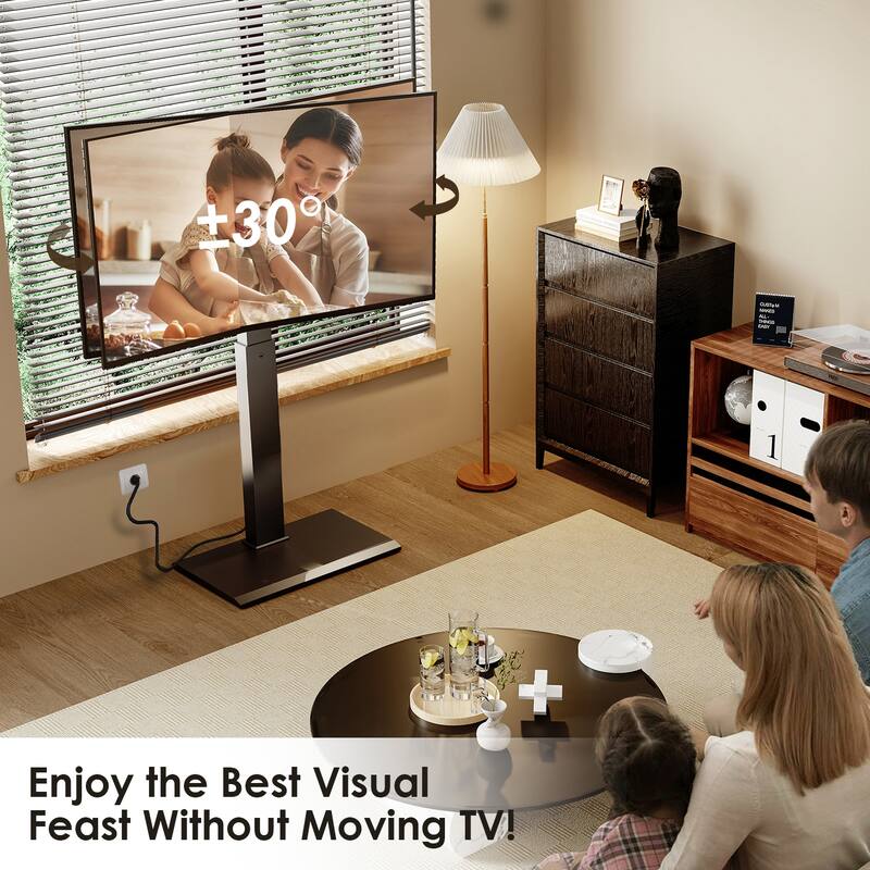 FITUEYES Metal Base Floor TV Stand for 27''-65'' inch TVs with Power Strip and Swivel