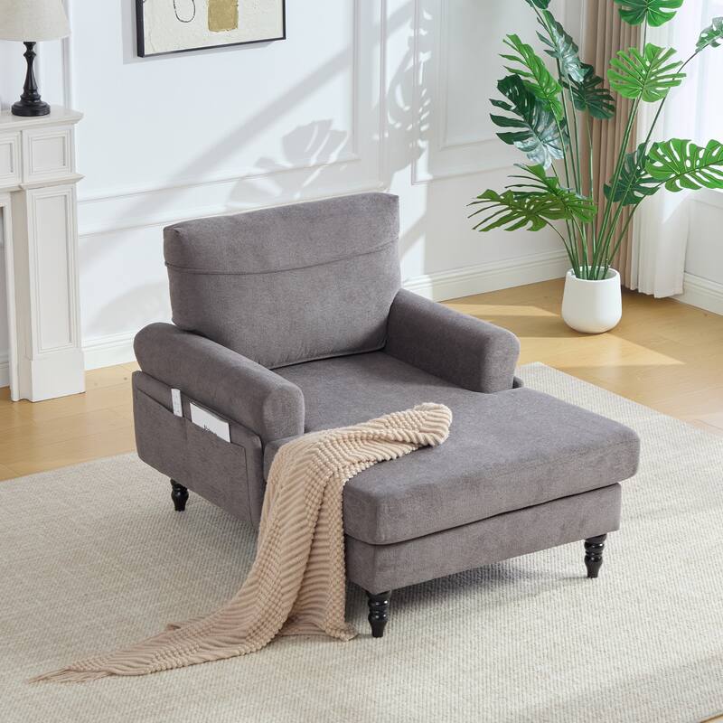 HOMEFUN Chenille Upholstered Wood Frame Recliner Single Sofa with Comfortable Armrests - Dark Grey
