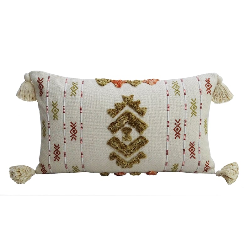 Vibhsa 14" X 24" Embroidery Throw Pillow with Tassels