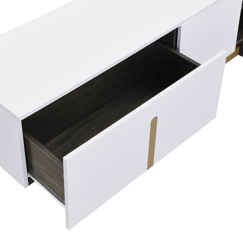 Mid-Century Modern Rattan TV Stand for TVs up to 75", 67.9" Media Console Entertainment Cabinet with Solid Wood Legs