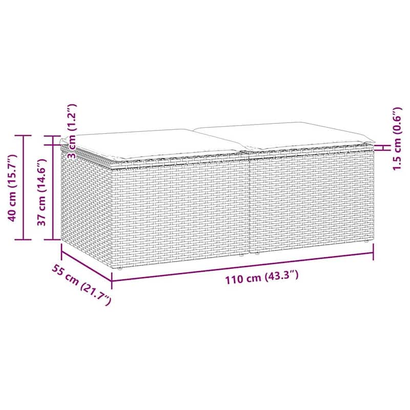 vidaXL Patio Sofa Set with Cushions Lounge Stools 2 Piece Poly Rattan Acacia - 21.7 x 21.7 x 14.6