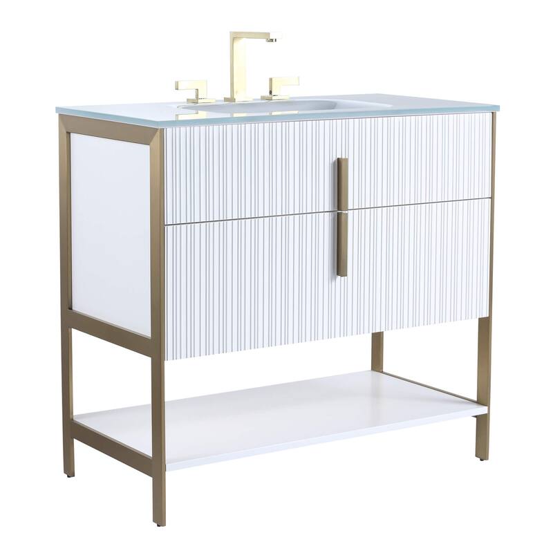 Fine Fixtures Serenity Modern bathroom vanity - White Matte - Satin Brass Hardware