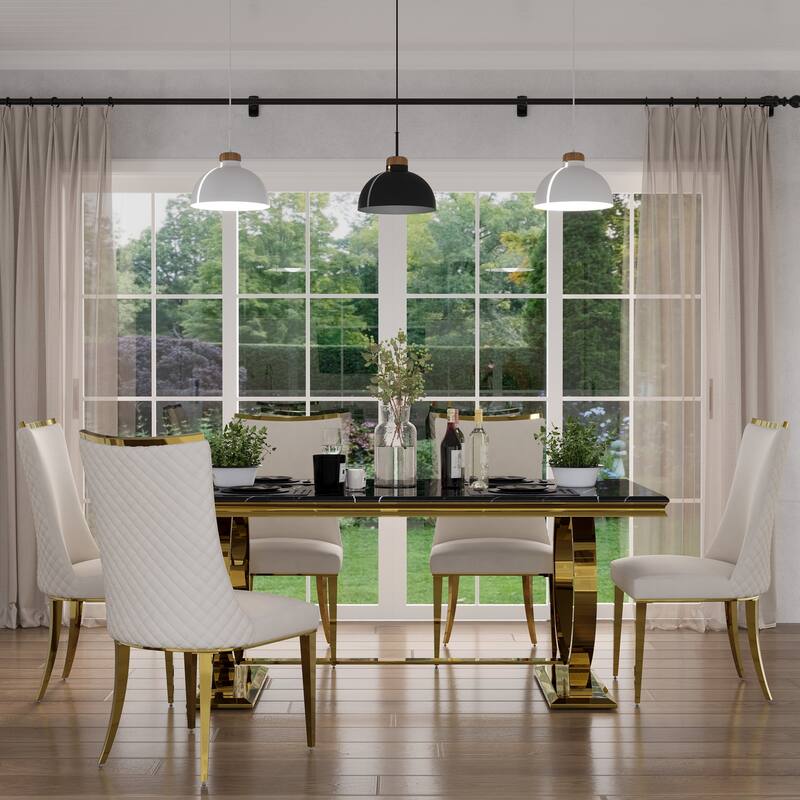 Luxurious Dining Room Table Set with Velvet Dining Chairs