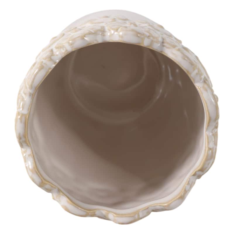 Ceramic Decorative Storage Container Ornate Embossed Floral Rim - 3.25" x 3.25" x 4.25"