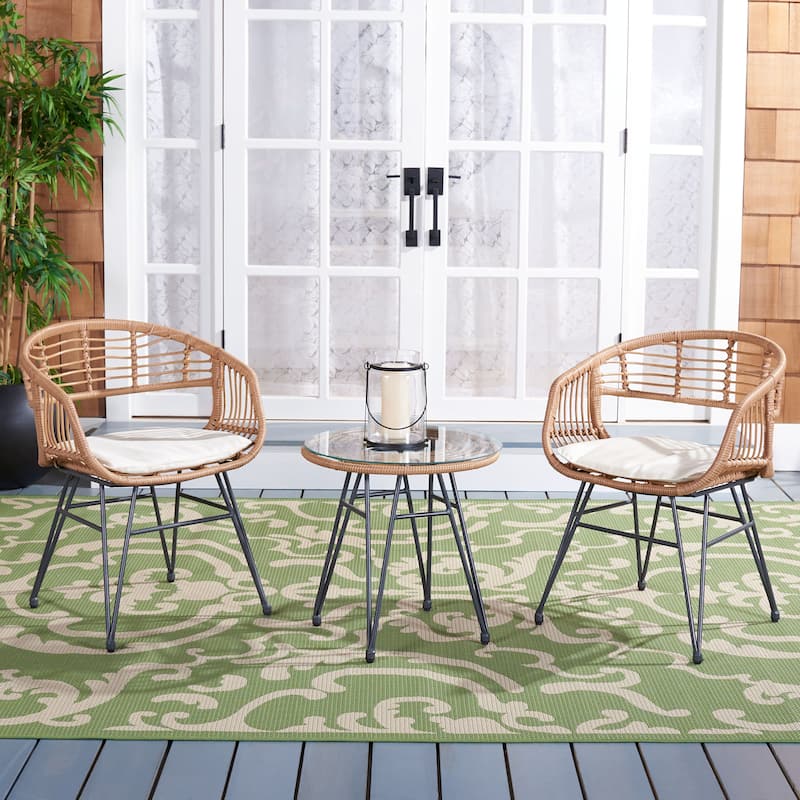 SAFAVIEH Outdoor Paisley Rattan 3-Piece Patio Lounger Set - 24Wx24Dx30H - Natural/Beige