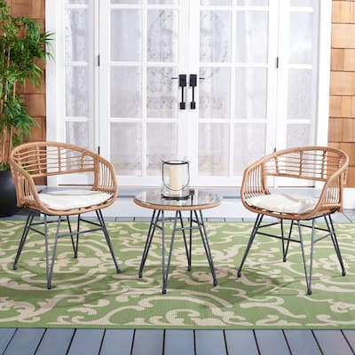SAFAVIEH Outdoor Paisley Rattan 3-Piece Patio Lounger Set - 24Wx24Dx30H