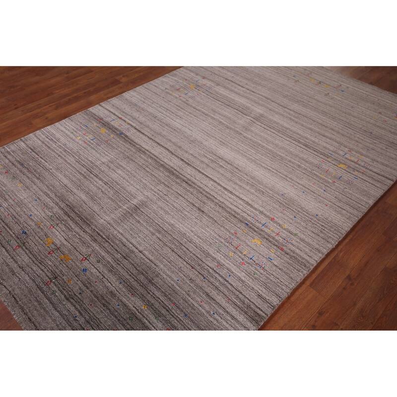 Striped Gabbeh Indian Area Rug Handmade Wool Carpet - 5'1"x 8'0"