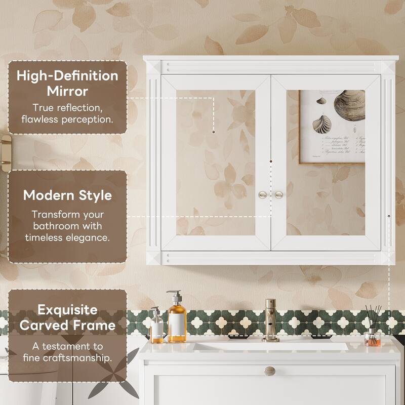 36" x 28" Medicine Cabinet, Wall Mounted Bathroom Storage Cabinet, Modern Bathroom Wall Cabinet with 2 Mirrors