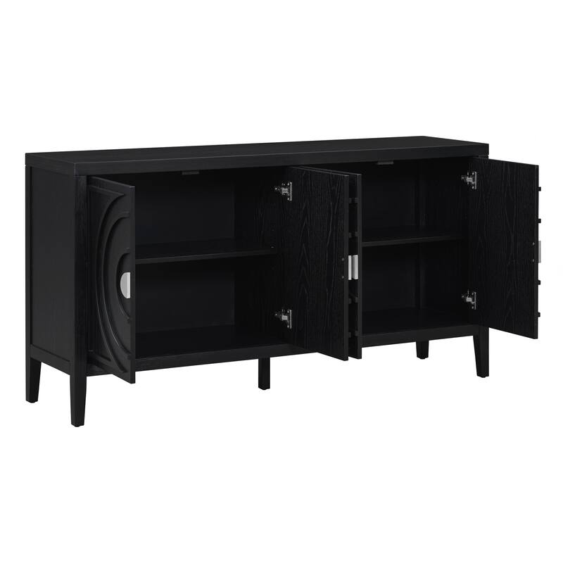 Retro Sideboard door with Circular Groove Design Round Metal Door Handle for Entrance, Dinning Room, Living Room
