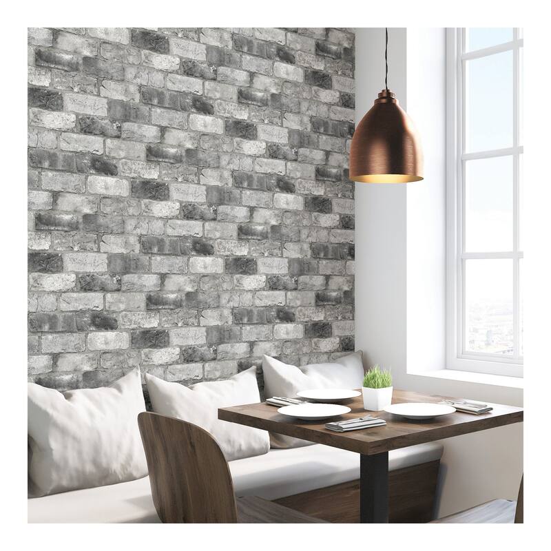 NuWallpaper Grey London Brick Peel & Stick Wallpaper - 216in x 20.5in x 0.025in