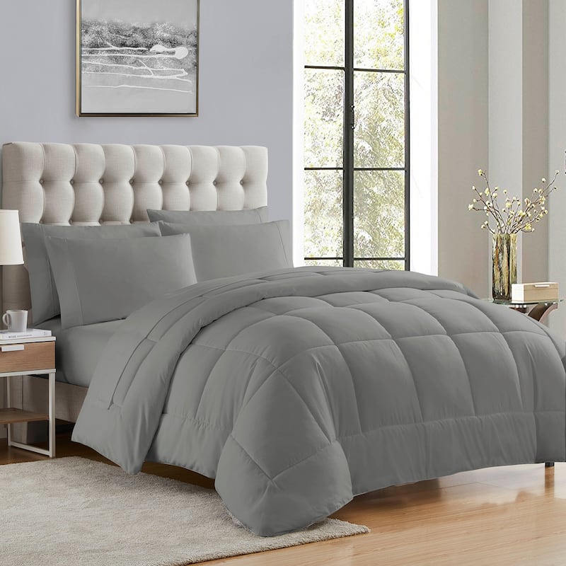 Sweet Home Collection Luxury Solid Bed-In-a-Bag with Sheet Set - Grey - King