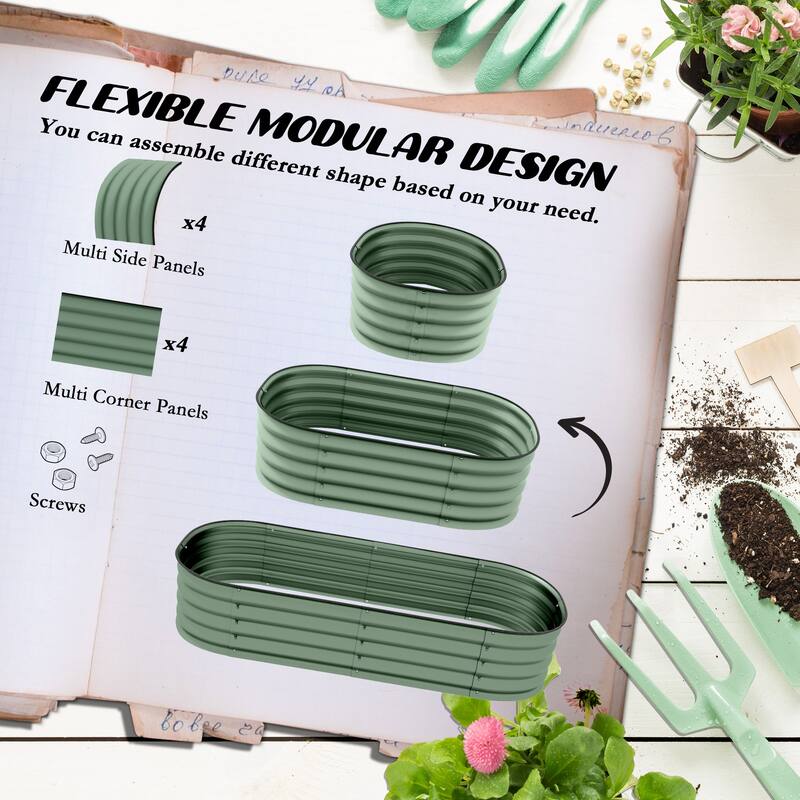 Modern Minimalist Garden Bed with Safety Edging, Easy DIY Stock Tank, for Growing Flowers Herbs Vegetables - 8' x 10'