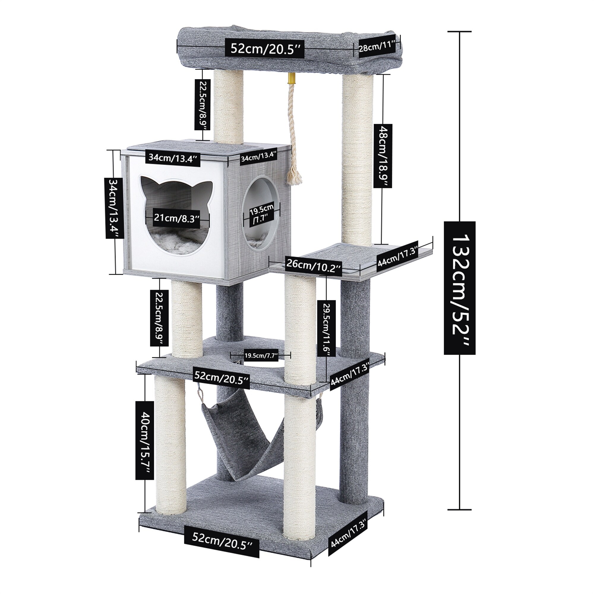 Cat Tree 52 Inches Multi Level Modern Wooden Cat Tower with